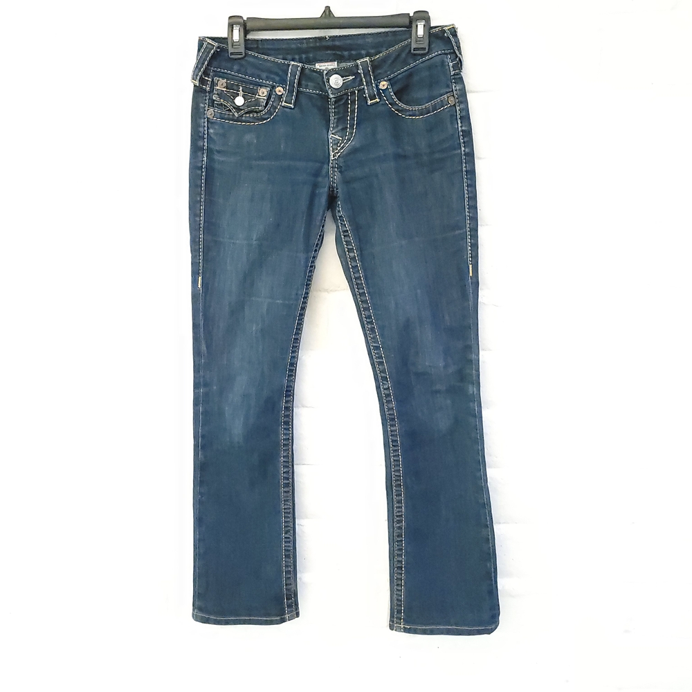 True Religion Straight Denim Jeans WOMENS Dark Wash Stitched SIZE 27